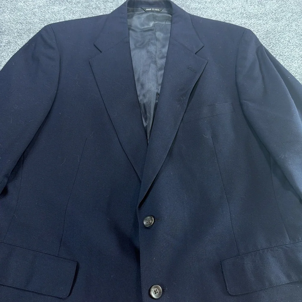 Vintage Nordstrom Mens Navy Virgin Wool Blazer Sport Coat Union Made in USA 42R